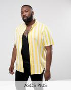 Asos Plus Regular Fit Stripe Shirt In Yellow - Yellow
