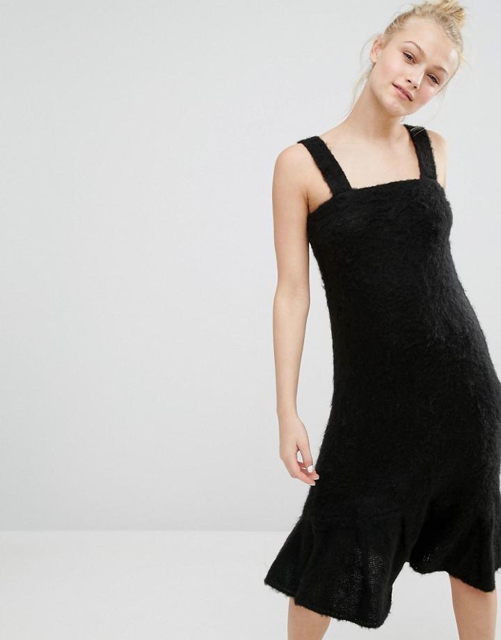 Monki Super Soft Fluffy Knitted Sweater Dress - Black