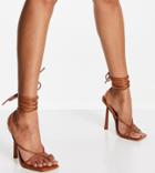 Public Desire Wide Fit Lady Block Heel Sandals In Brown Pu-neutral