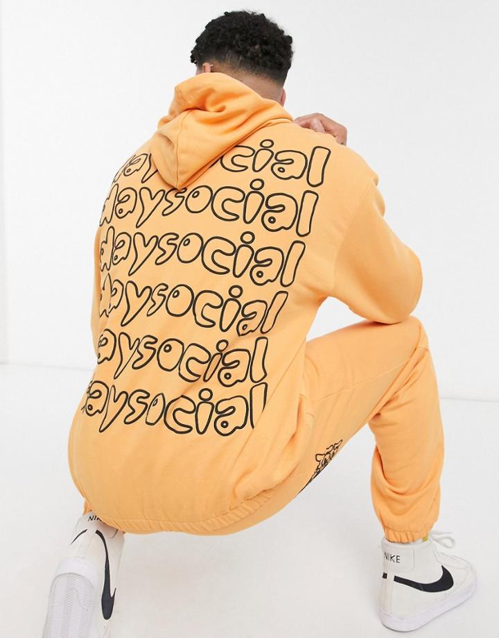 Asos Daysocial Oversized Hoodie Set In Orange Repeat Back Print