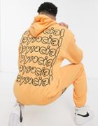 Asos Daysocial Oversized Hoodie Set In Orange Repeat Back Print