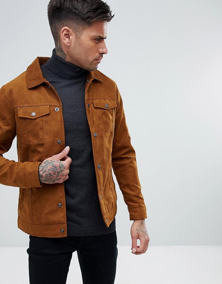 Pull & Bear Suede Jacket In Tan - Tan