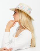 Boardmans Boater Straw Sun Hat With Floral Scarf-neutral