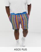 Asos Design Plus Jersey Skinny Shorts In Rose And Stripe Print-multi