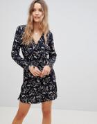 Lavand Abstract Floral Skater Dress With Fluted Sleeve - Multi