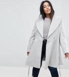 Asos Curve Skater Coat With Self Belt And Oversized Collar - Gray