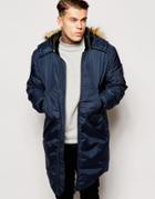 Asos Bomber Parka Jacket 2 In 1 With Removable Hood - Navy