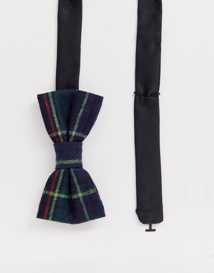 Twisted Tailor Bow Tie In Navy Plaid Check