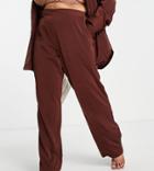 Asos Design Curve Pull On Pant In Chocolate Satin - Part Of A Set-brown