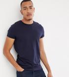 Asos Design Tall T-shirt With Crew Neck And Roll Sleeve In Navy - Navy