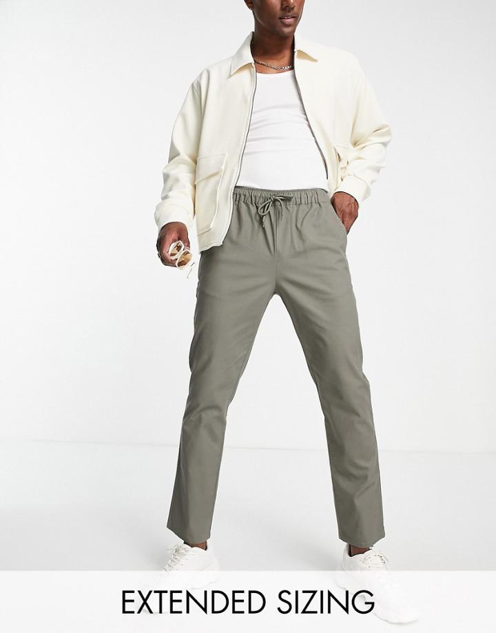 Asos Design Slim Chinos With Elasticated Waist In Khaki-green