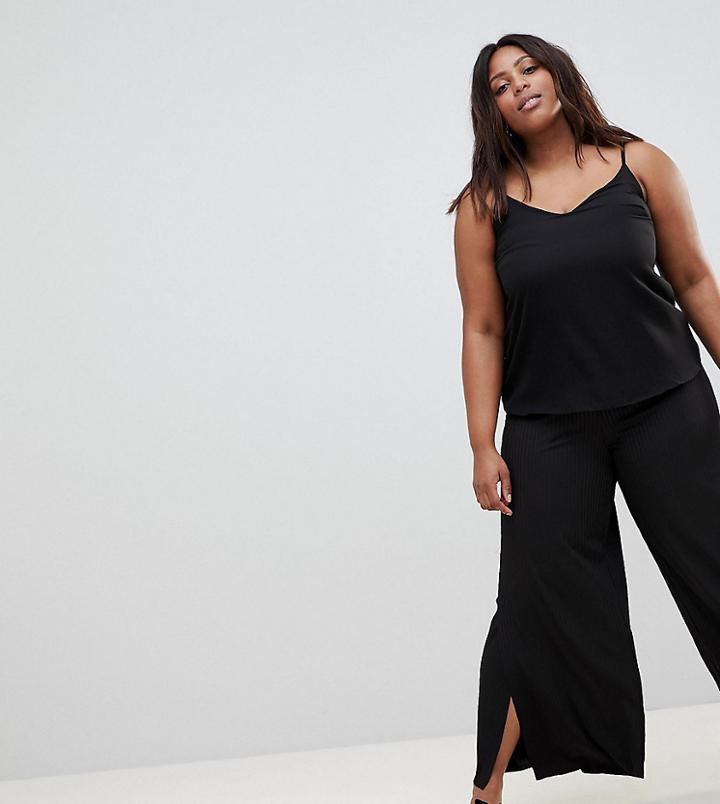Junarose Pleated Wide Leg Pants With Side Split - Black