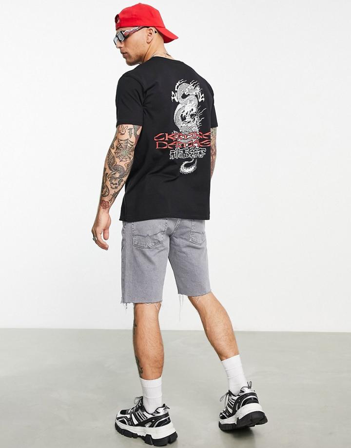 Criminal Damage Dragon Back Print T-shirt In Black