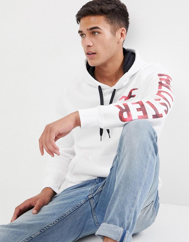 Hollister Athletic Tech Front And Sleeve Logo Hoodie In White - White