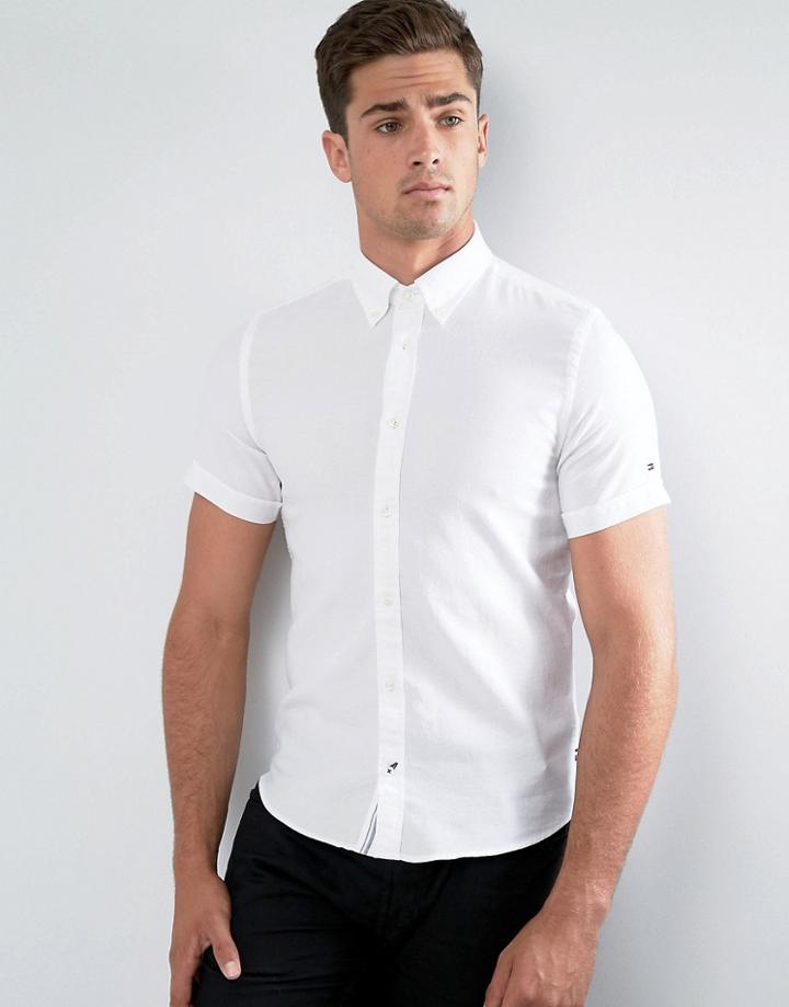 Tommy Hilfiger Dobby Shirt Short Sleeve Slim Fit In White - White