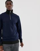Selected Homme Half Zip Track Sweatshirt - Navy