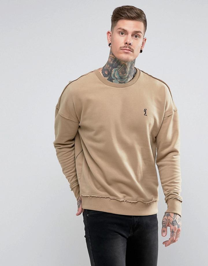 Religion Dropped Shoulder Sweatshirt With Raw Seam - Beige