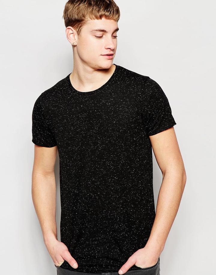 Jack & Jones Longline T-shirt With Fleck - Black