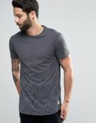 Only & Sons Super Longline T-shirt With Curved Hem & Faded Print Detail - Gray