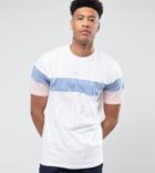 Jacamo Tall T-shirt With Blue Panel In Pink And White - White
