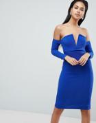 Asos V Bar Bardot Textured Midi Dress-blue