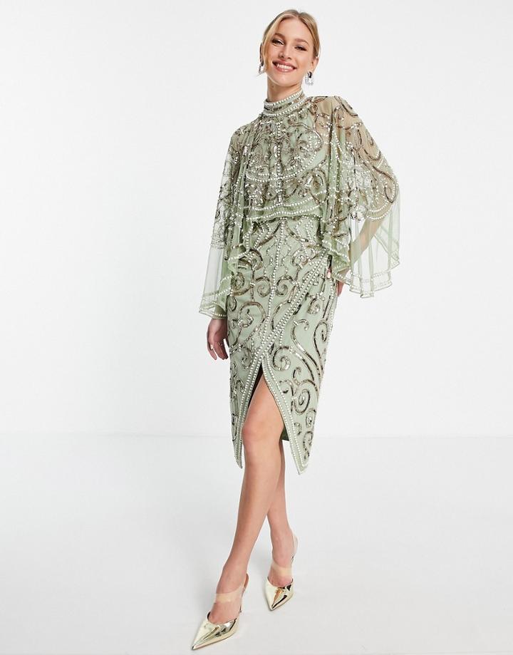 Asos Design Pearl Embellished Midi Dress-green
