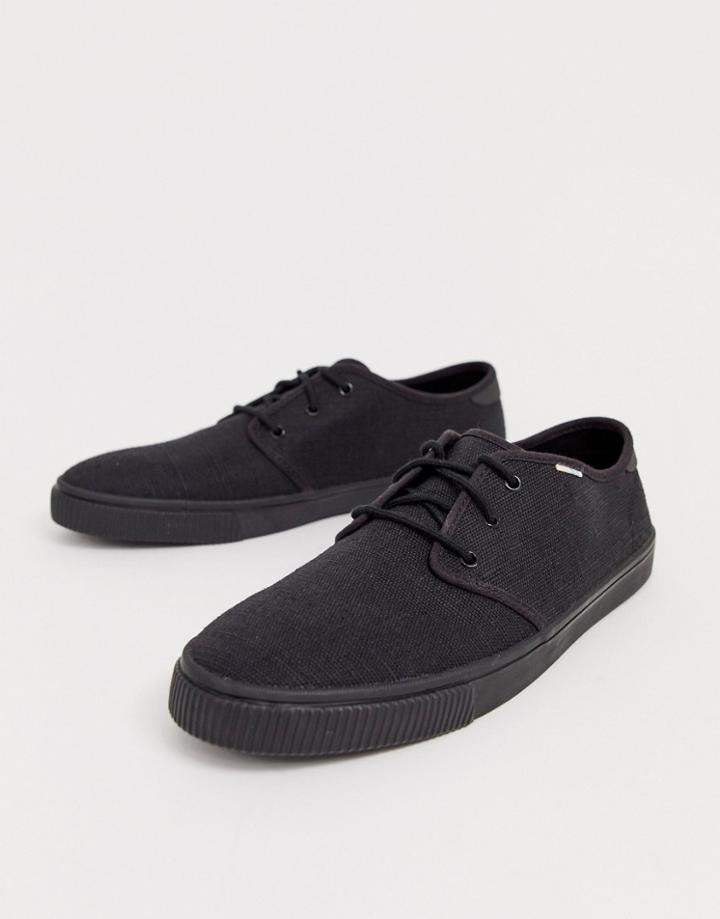 Toms Lace Up Plimsolls In Black Canvas - Black