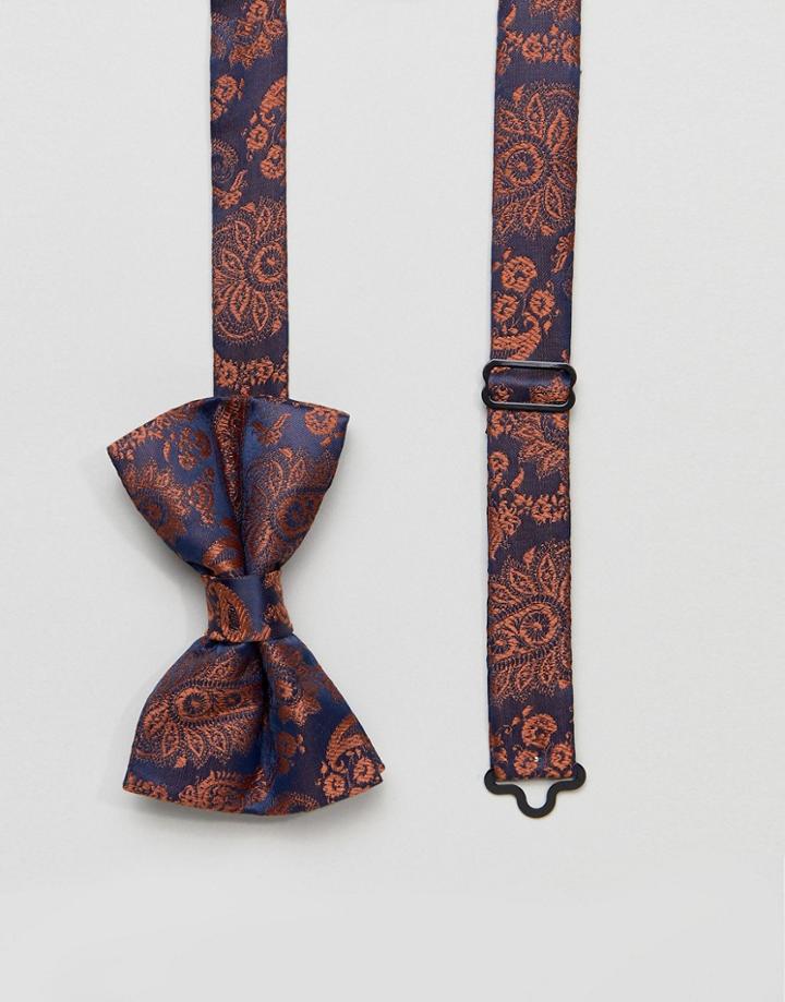 Asos Design Paisley Bow Tie In Navy - Navy