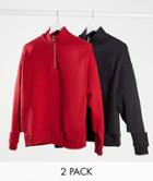 Asos Design Oversized Sweatshirt With Half Zip 2 Pack In Red/black-multi