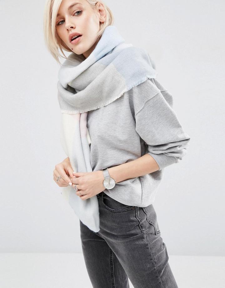 Asos Oversized Square Scarf In Blown Up Check - Pink