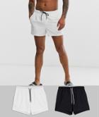 Asos Design 2 Pack Swim Short 2 Pack In Black & White Save-multi