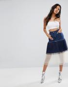 Boohoo Tulle And Denim Layered Skirt - Multi