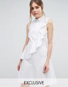 Closet Shirt Dress With Frill - White