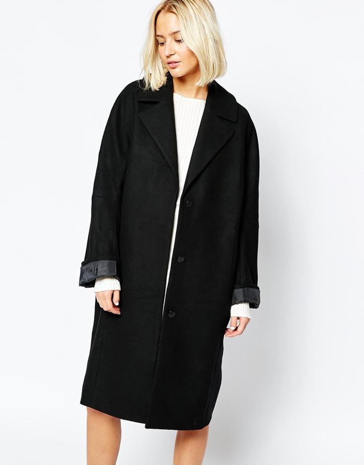 Weekday Oversize Cocoon Coat - Black