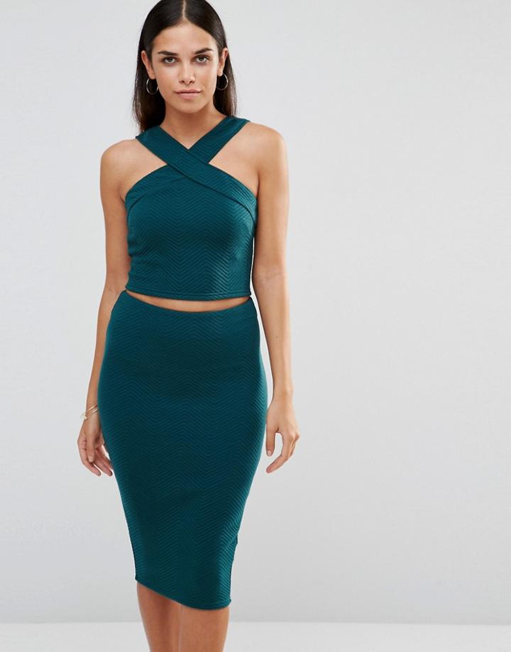 Ax Paris Ribbed Top And Skirt Set - Teal