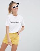 Asos Design Crop T-shirt With Oui Darling French Print In White - White