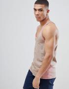Asos Design Tank With Extreme Racer Back And Contrast Panels In Beige - Multi