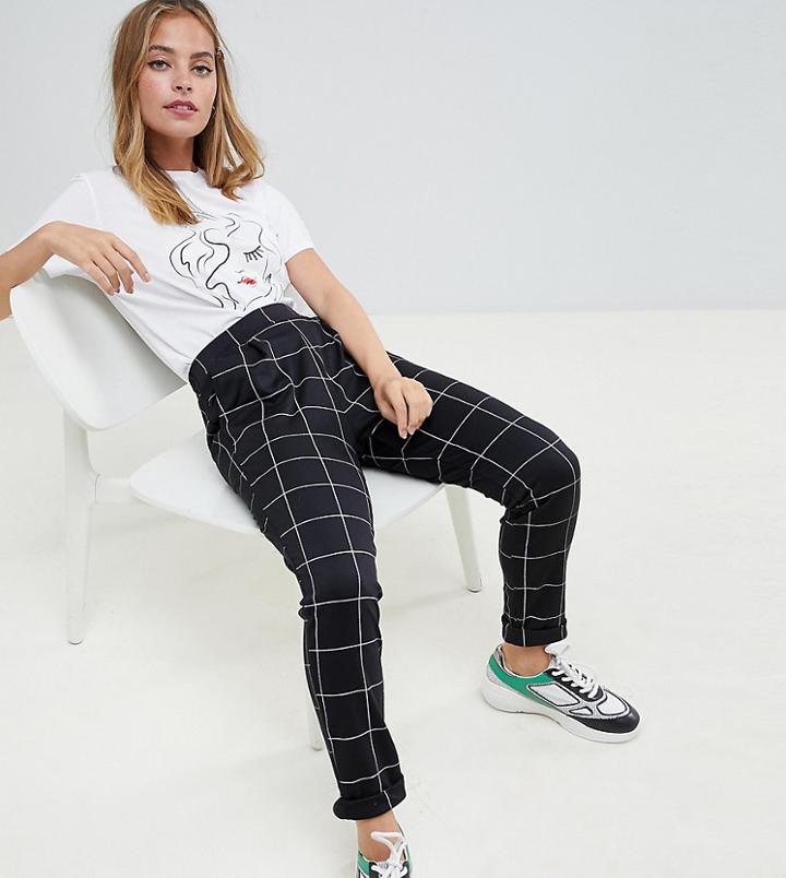 New Look Petite Grid Check Pants - Black