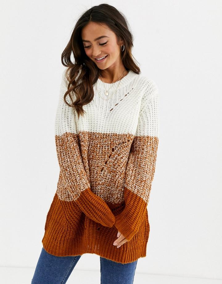 Jdy Oversized Sweater In Color Block-white