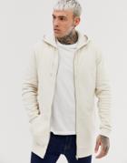 Asos Design Longline Zip Up Hoodie In Beige
