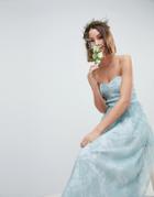 Asos Design Design Bridesmaid Delicate Lace Sheer Insert Bandeau Maxi Dress - Green