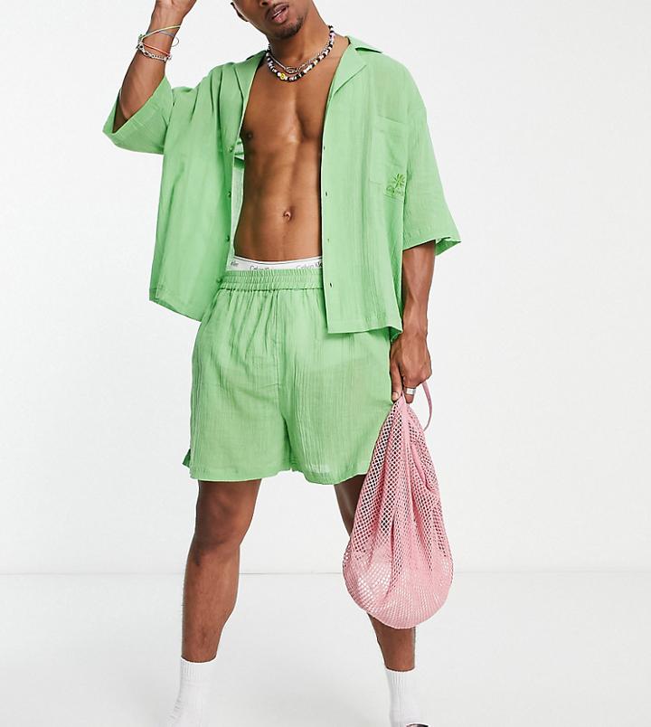 Collusion Crinkle Beach Shorts In Green - Part Of A Set