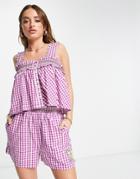 French Connection Organic Cotton Square Neck Smock Top In Purple Gingham - Part Of A Set