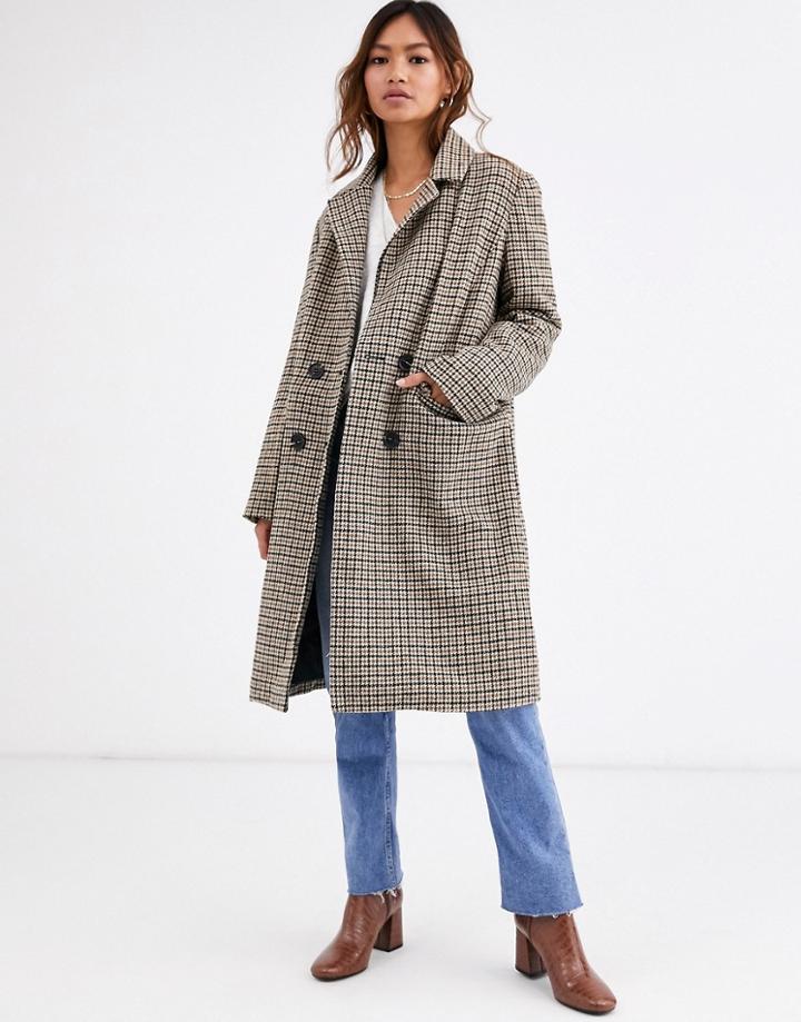 Qed London Double Breasted Coat In Heritage Check-multi