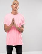 Asos Super Oversized T-shirt With Roll Sleeves In Pink - Pink