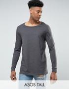 Asos Tall Longline Long Sleeve T-shirt With Scoop Neck In Charcoal Marl - Gray