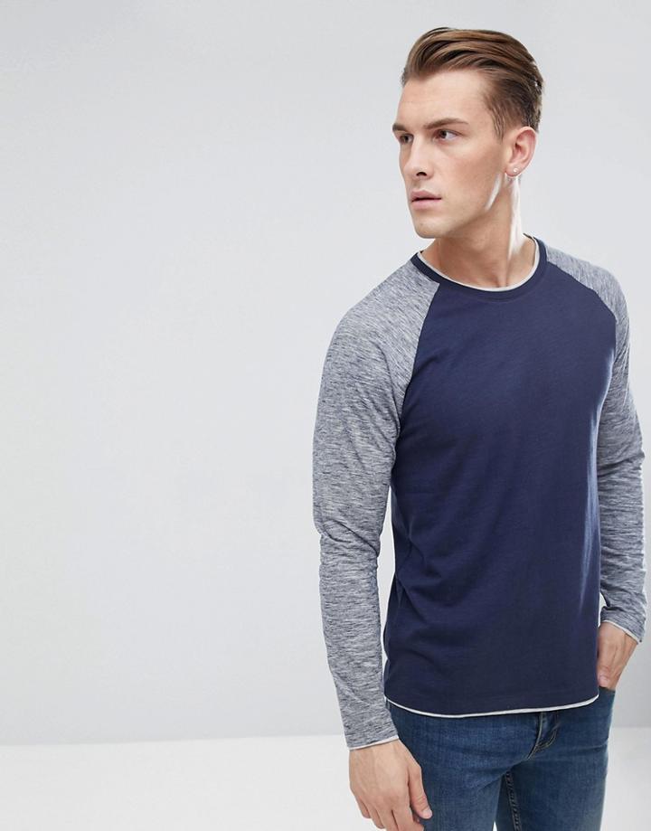 Esprit Long Sleeve T-shirt With Contrast Sleeves - Navy