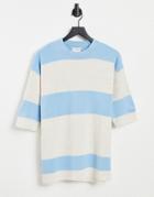 Topman Striped Knitted T-shirt In Blue And White-blues