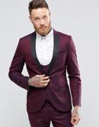 Noose & Monkey Super Skinny Tuxedo Jacket With Satin Lapel And Stretch - Burgundy