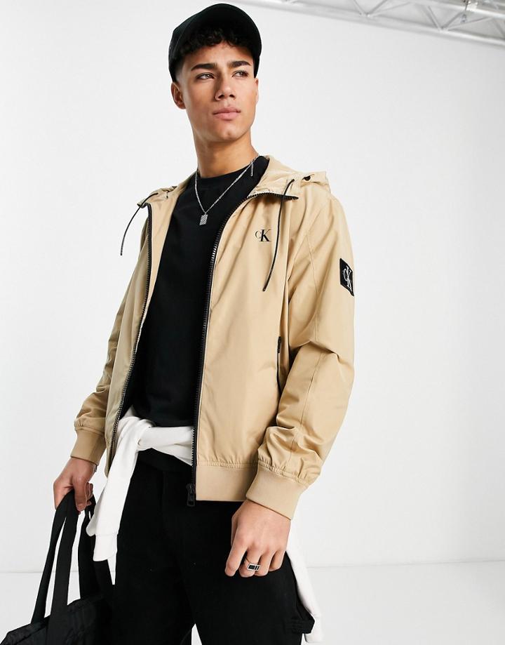 Calvin Klein Jeans Hooded Harrington Jacket In Tan-brown